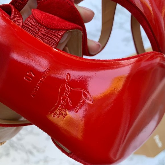 Christian Louboutin Vavazou Red Suede Strappy Heel - Picture 9 of 14
